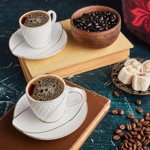 A cup of coffee with lokum and chocolate. High quality photo